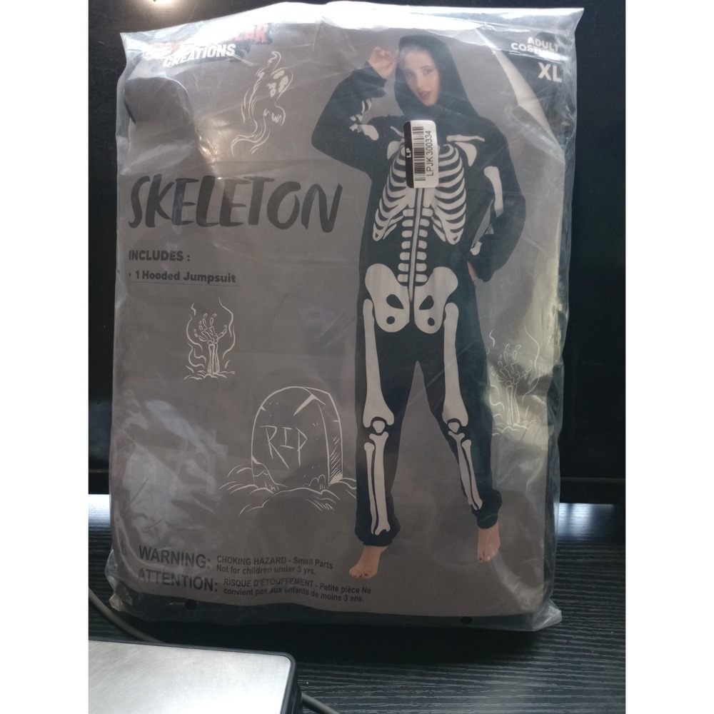 Adult Skeleton Costume XL Hooded Jumpsuit Spooktacularโ Creations Halloween